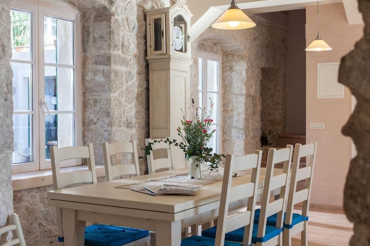 Dining table at old stone house with rustic feeling